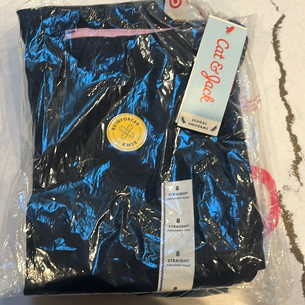NWT Cat and Jack straight leg navy school pants. Size 8 2 pair.